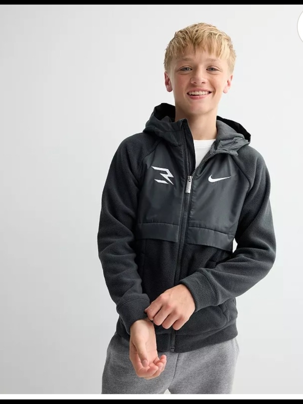 Nike Youth Black Zip-Up Hooded Fleece Jacket
